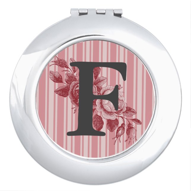 Monogram on Cabbage Roses Customize It Compact Mirror (Front)