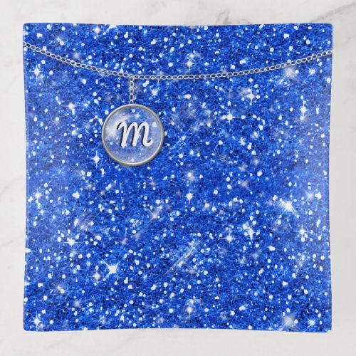 Monogram on Chain Blue Glitter ID145 Trinket Tray