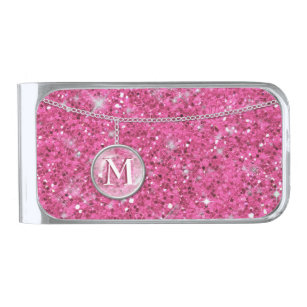 Bling Money Clips Credit Card Holders Zazzle - monogram on chain pink glitter id145 silver finish money clip