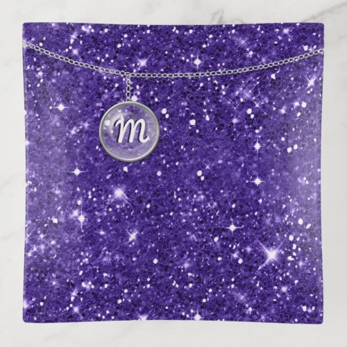 Monogram on Chain Purple Glitter ID145 Trinket Tray