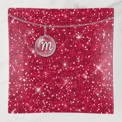 Monogram on Chain Red Glitter ID145 Trinket Tray