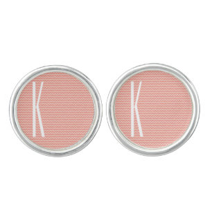 Monogram on Coral Pink Mini Chevron Pattern Cufflinks