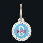 Monogram on Cute Colorful Dots Blue & Red Pet ID Tag<br><div class="desc">This fun design features a pattern of colorful dots and a monogram in the background. Click the customize button for more flexibility in modifying the text! Variations of this design as well as coordinating products are available in our shop, zazzle.com/store/doodlelulu. Contact us if you need this design applied to a...</div>