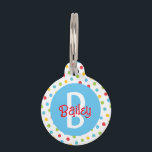 Monogram on Cute Colorful Dots Blue & Red Pet ID Tag<br><div class="desc">This fun design features a pattern of colorful dots and a monogram in the background. Click the customize button for more flexibility in modifying the text! Variations of this design as well as coordinating products are available in our shop, zazzle.com/store/doodlelulu. Contact us if you need this design applied to a...</div>