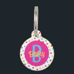 Monogram on Cute Colorful Dots Pink & Blue Pet ID Tag<br><div class="desc">This fun design features a pattern of colorful dots and a monogram in the background. Click the customize button for more flexibility in modifying the text! Variations of this design as well as coordinating products are available in our shop, zazzle.com/store/doodlelulu. Contact us if you need this design applied to a...</div>
