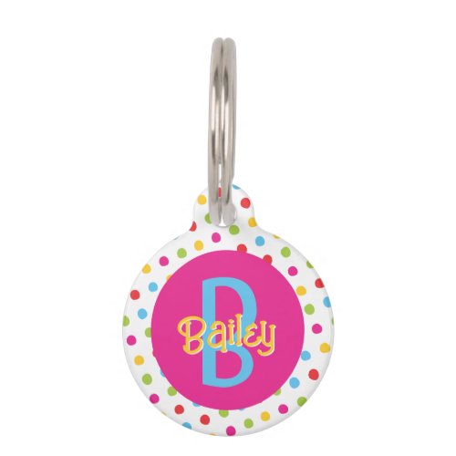 Monogram on Cute Colorful Dots Pink  Blue Pet ID Tag