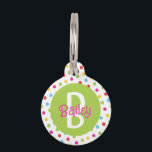 Monogram on Cute Colorful Dots Pink & Green Pet ID Tag<br><div class="desc">This fun design features a pattern of colorful dots and a monogram in the background. Click the customize button for more flexibility in modifying the text! Variations of this design as well as coordinating products are available in our shop, zazzle.com/store/doodlelulu. Contact us if you need this design applied to a...</div>