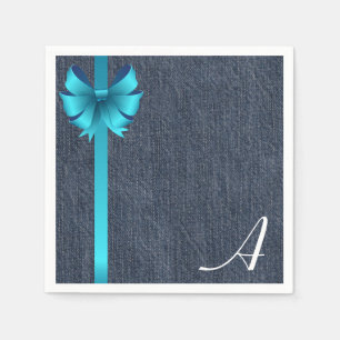 Monogram on Denim with Blue Ribbon Napkins