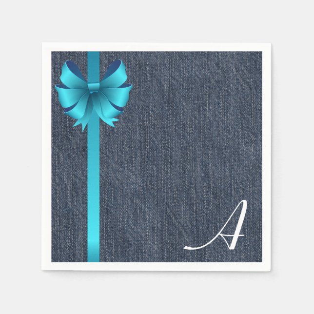 Monogram on Denim with Blue Ribbon Napkins (Front)