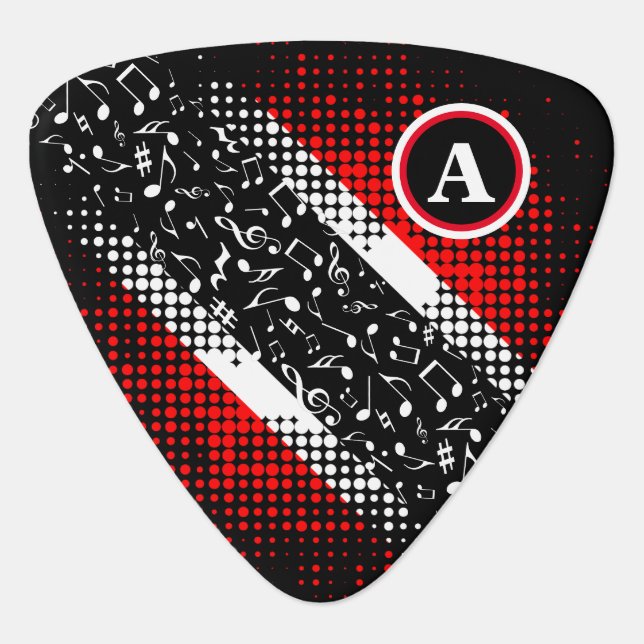 Monogram on Dot Pattern Trinidad and Tobago Flag Guitar Pick (Front)