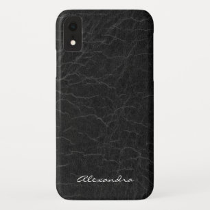 Monogram on Faux Black Leather iPhone XR Case