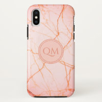 Monogram On Faux Marble Pastel Coral Pink And Gold iPhone X Case
