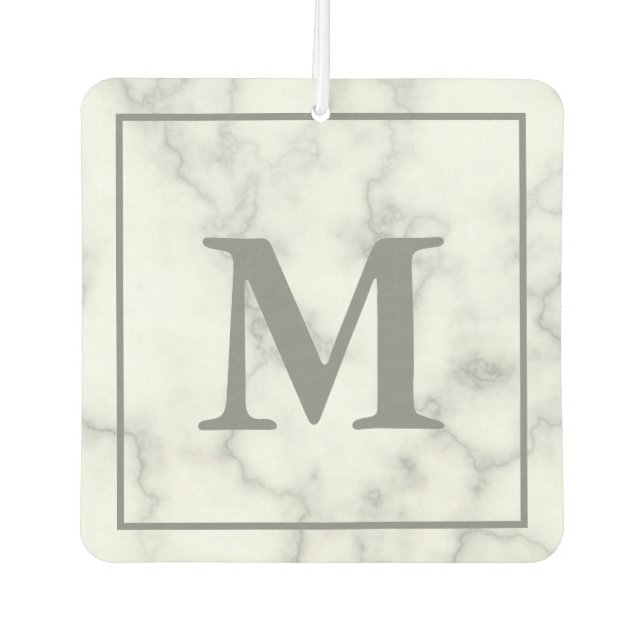 Monogram on Faux White Marble Air Freshener (Front)