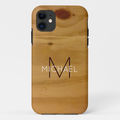 monogram on faux wood rustic  iPhone 11 case