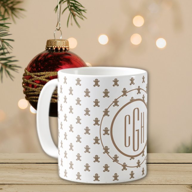 Monogram on Gingerbread Man Pattern 11oz Coffee Mug (Creator Uploaded)