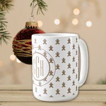 Monogram on Gingerbread Man Pattern 15oz
