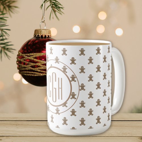 Monogram on Gingerbread Man Pattern 15oz Coffee Mug