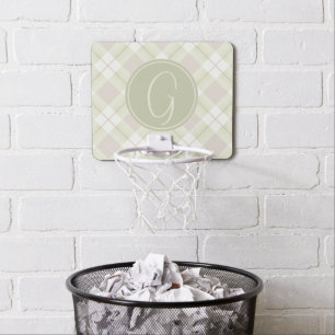 Monogram on Gingham Style Picnic Plaid Pattern Mini Basketball Hoop