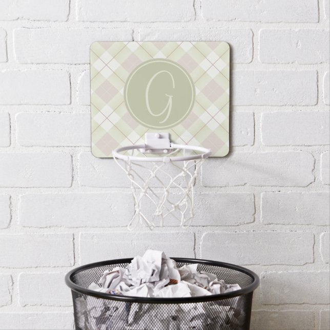 Monogram on Gingham Style Picnic Plaid Pattern  Mini Basketball Hoop (In Situ)