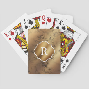 Monogram on Gold and Black Marble Poker Cards
