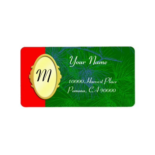 Monogram on Gold Green Holiday Address Labels