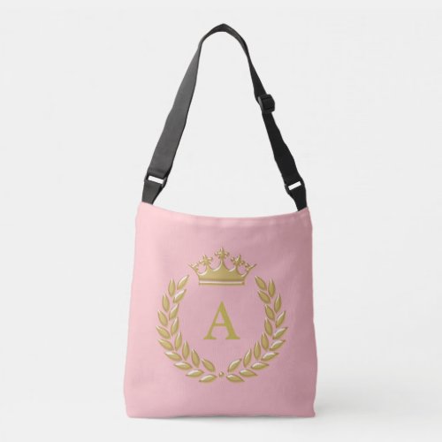 Monogram on Golden Crown  Laurel on Light Pink Crossbody Bag