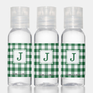 Monogram on Green and White Gingham Hand Sanitizer