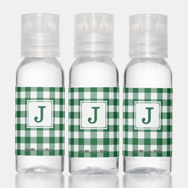 Monogram on Green and White Gingham Hand Sanitizer (Set)