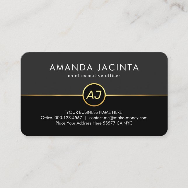 Monogram On Grey Black Layers Business Card (Front)