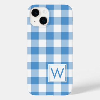 Monogram on Light Blue and White Buffalo Plaid Case-Mate iPhone 14 Case