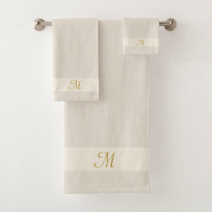 Monogram on Light Sand Beige, Almond Like Color Bath Towel Set
