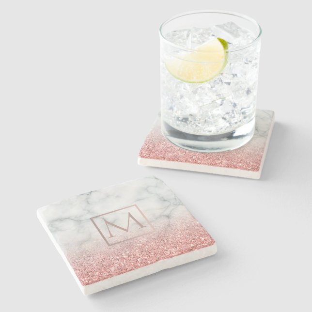 monogram on marble and faux glitter stone coaster (Side)