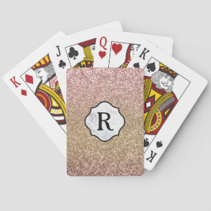 Monogram on Marble Badge, Gold & Rose Gold Glitter Poker Cards