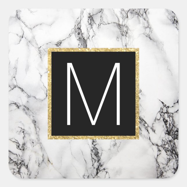monogram on marble square sticker (Front)