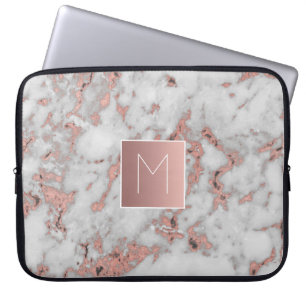 monogram on marble stone laptop sleeve