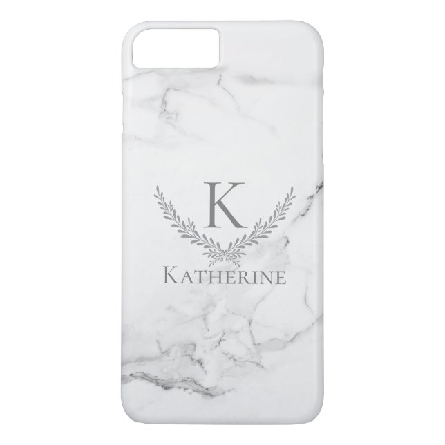 Monogram on Marble with Elegant Silver Wreath Case-Mate iPhone Case (Back)