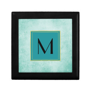Monogram on Mint Green Vintage paper texture Keepsake Box