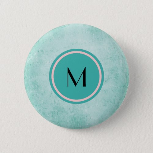 Monogram on Mint Green Vintage paper texture Pinback Button