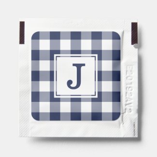 Monogram on Navy Blue and White Buffalo Check Hand Sanitizer Packet