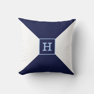 Monogram on Navy Blue & White Throw Pillow