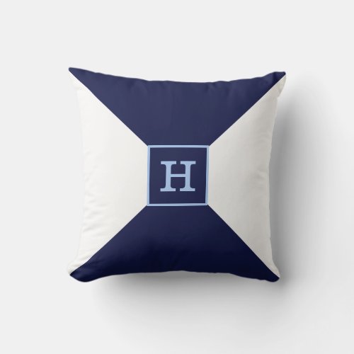 Monogram on Navy Blue  White Throw Pillow