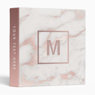 monogram on pink grey marble stone 3 ring binder