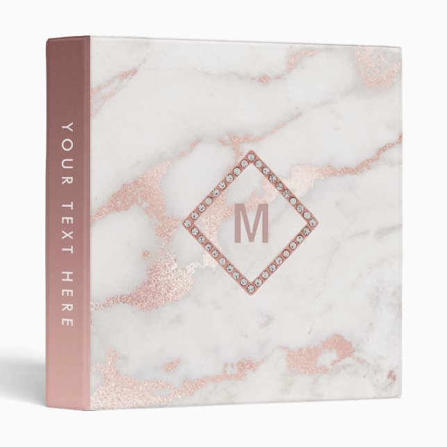 monogram on pink marble stone 3 ring binder (Front/Spine)