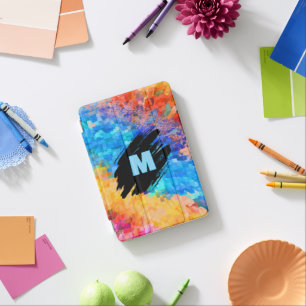 Monogram on Rainbow Abstract Background iPad Mini Cover