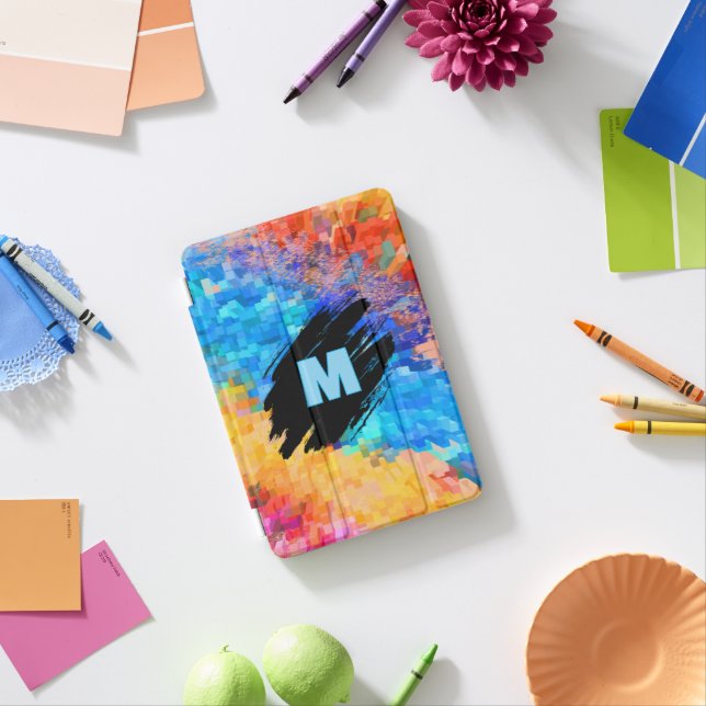 Monogram on Rainbow Abstract Background iPad Mini Cover (In Situ)