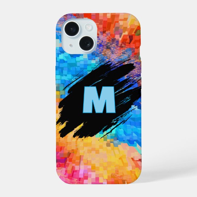 Monogram on Rainbow Abstract Background Iphone Case (Back)