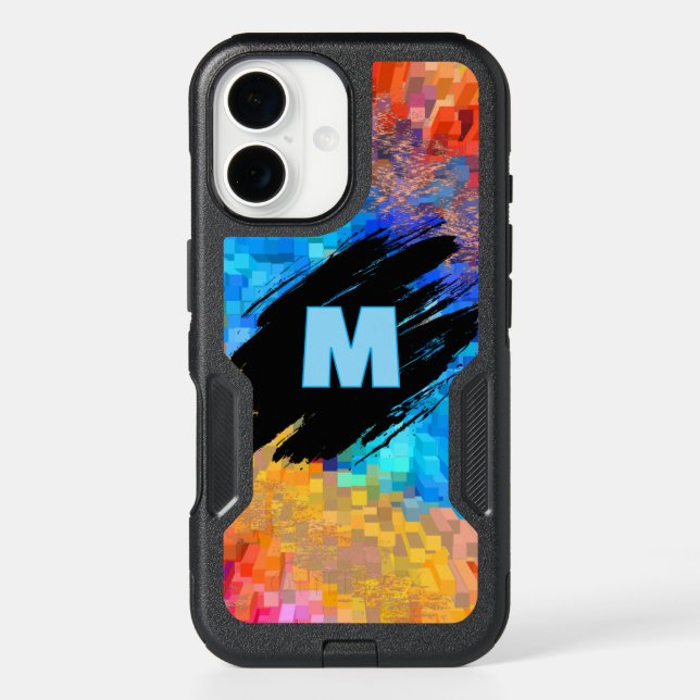 Monogram on Rainbow Abstract Background Otterbox iPhone Case (Back)