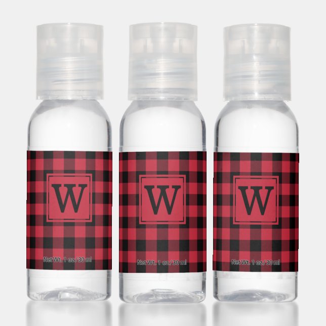 Monogram on Red and Black Gingham Pattern Hand Sanitizer (Set)