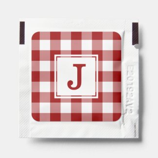 Monogram on Red and White Buffalo Check Hand Sanitizer Packet