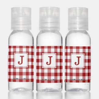 Monogram on Red and White Gingham Hand Sanitizer